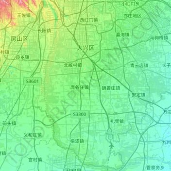 Topografische Karte Daxing District, Höhe, Relief