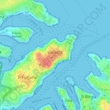 Topografische Karte Valletta, Höhe, Relief