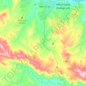 Topografische Karte Mbombela Ward 16, Höhe, Relief