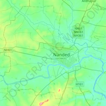 Topografische Karte Nanded, Höhe, Relief