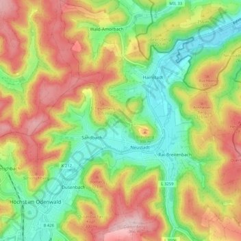 Topografische Karte Breuberg, Höhe, Relief