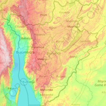 Topografische Karte Burundi, Höhe, Relief
