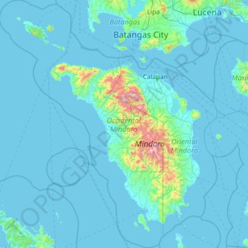 Topografische Karte Occidental Mindoro, Höhe, Relief