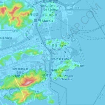 Topografische Karte Macau, Höhe, Relief