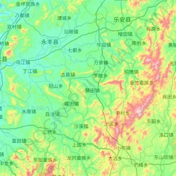 Topografische Karte 永丰县, Höhe, Relief