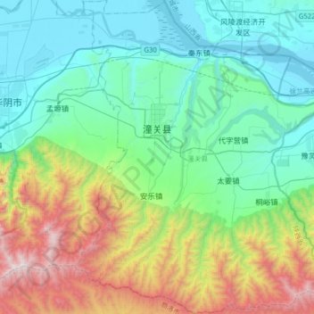 Topografische Karte Tongguan County, Höhe, Relief
