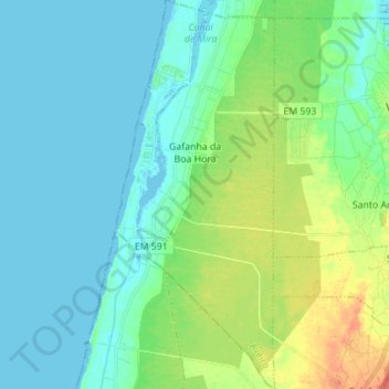 Topografische Karte Gafanha da Boa Hora, Höhe, Relief