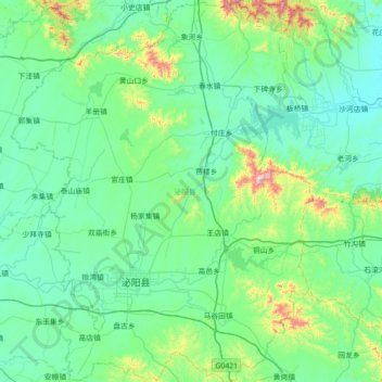 Topografische Karte 泌阳县, Höhe, Relief