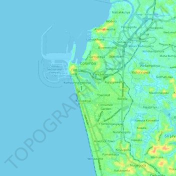 Topografische Karte Colombo, Höhe, Relief