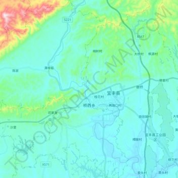 Topografische Karte 桥西乡, Höhe, Relief
