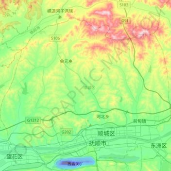 Topografische Karte Shuncheng District, Höhe, Relief