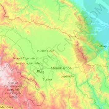 Topografische Karte Moyobamba, Höhe, Relief