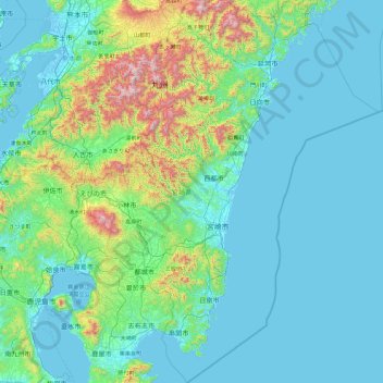 Topografische Karte Präfektur Miyazaki, Höhe, Relief