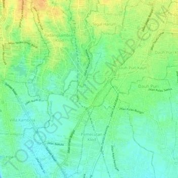 Topografische Karte Pemecutan Kelod, Höhe, Relief
