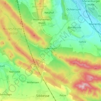Topografische Karte Diekholzen, Höhe, Relief