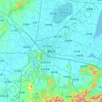 Topografische Karte Liyang City, Höhe, Relief