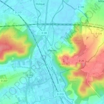 Topografische Karte Watten, Höhe, Relief
