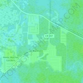 Topografische Karte Weeki Wachee Gardens, Höhe, Relief