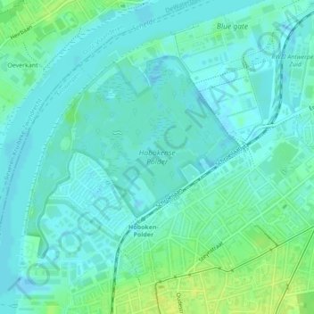 Topografische Karte Hobokense Polder, Höhe, Relief