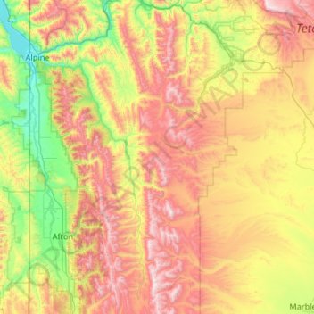 Topografische Karte Wyoming Range, Höhe, Relief