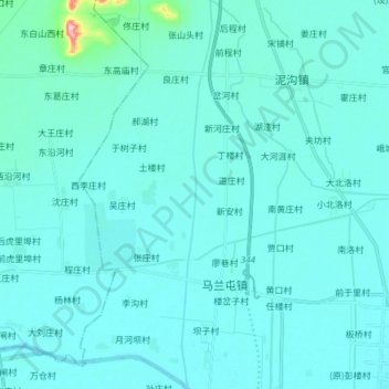 Topografische Karte 峄城大沙河分洪道, Höhe, Relief