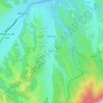 Topografische Karte Șimon, Höhe, Relief