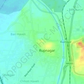 Topografische Karte Ropar Harappan Site, Höhe, Relief