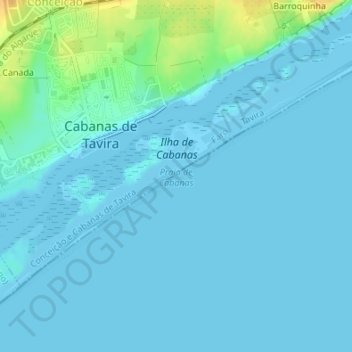 Topografische Karte Praia de Cabanas, Höhe, Relief