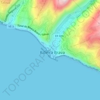Topografische Karte Ribeira Brava, Höhe, Relief