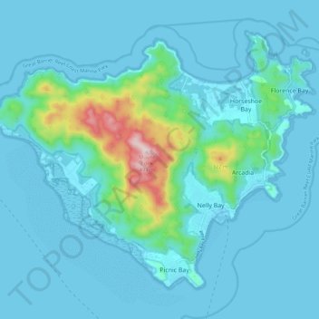 Topografische Karte Magnetic Island, Höhe, Relief