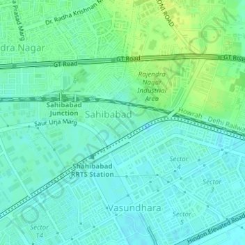 Topografische Karte Sahibabad, Höhe, Relief
