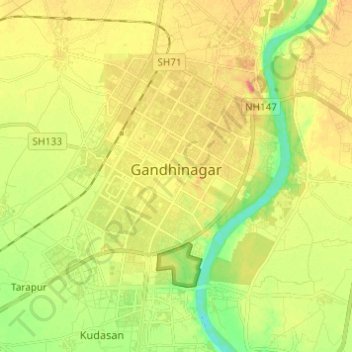 Topografische Karte Gandhinagar, Höhe, Relief