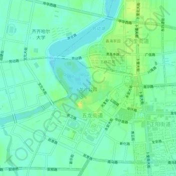 Topografische Karte 龙沙公园, Höhe, Relief