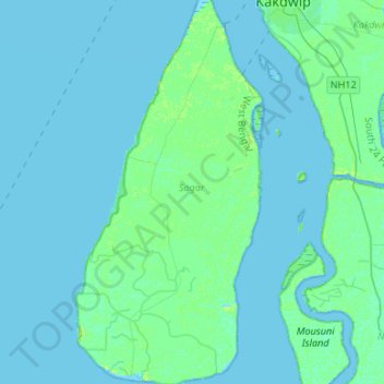 Topografische Karte Sagar Island, Höhe, Relief