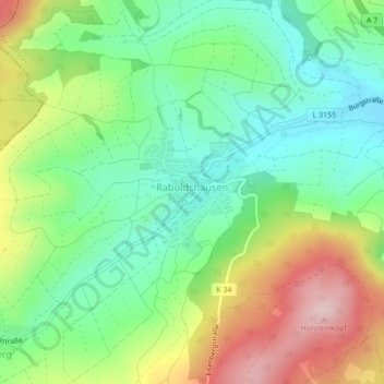 Topografische Karte Raboldshausen, Höhe, Relief