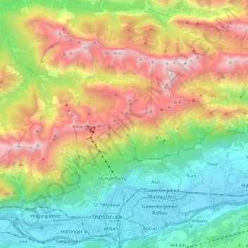 Topografische Karte Nordkette, Höhe, Relief