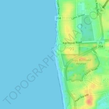 Topografische Karte Trigg Beach, Höhe, Relief