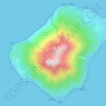 Topografische Karte Isola di Stromboli, Höhe, Relief