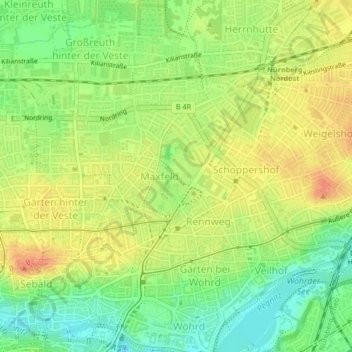 Topografische Karte Stadtpark, Höhe, Relief