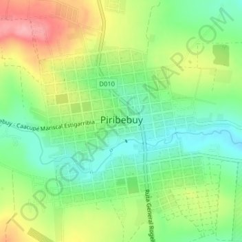 Topografische Karte Piribebuy, Höhe, Relief