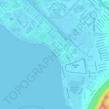 Topografische Karte Waikiki Beach, Höhe, Relief