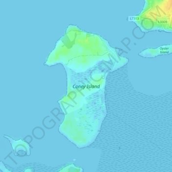 Topografische Karte Coney Island, Höhe, Relief