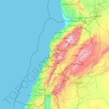 Topografische Karte قضاء كسروان, Höhe, Relief