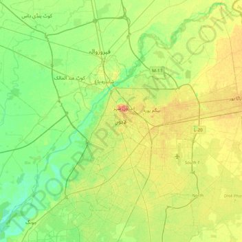 Topografische Karte Lahore, Höhe, Relief
