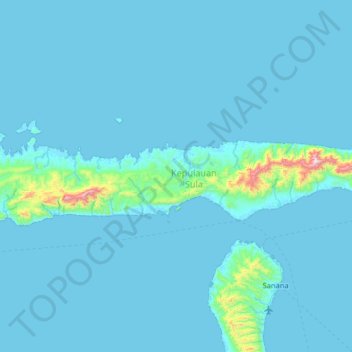 Topografische Karte Pulau Mangole, Höhe, Relief