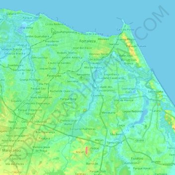Topografische Karte Fortaleza, Höhe, Relief