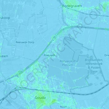 Topografische Karte Reeuwijk, Höhe, Relief