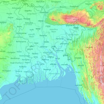 Topografische Karte Bangladesch, Höhe, Relief