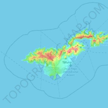 Topografische Karte Tutuila Island, Höhe, Relief
