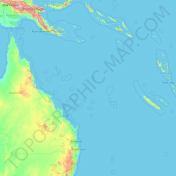 Topografische Karte Korallenmeer, Höhe, Relief